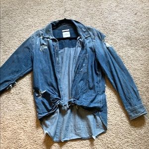 AE ~ Long Sleeve Jean Shirt - Distressed